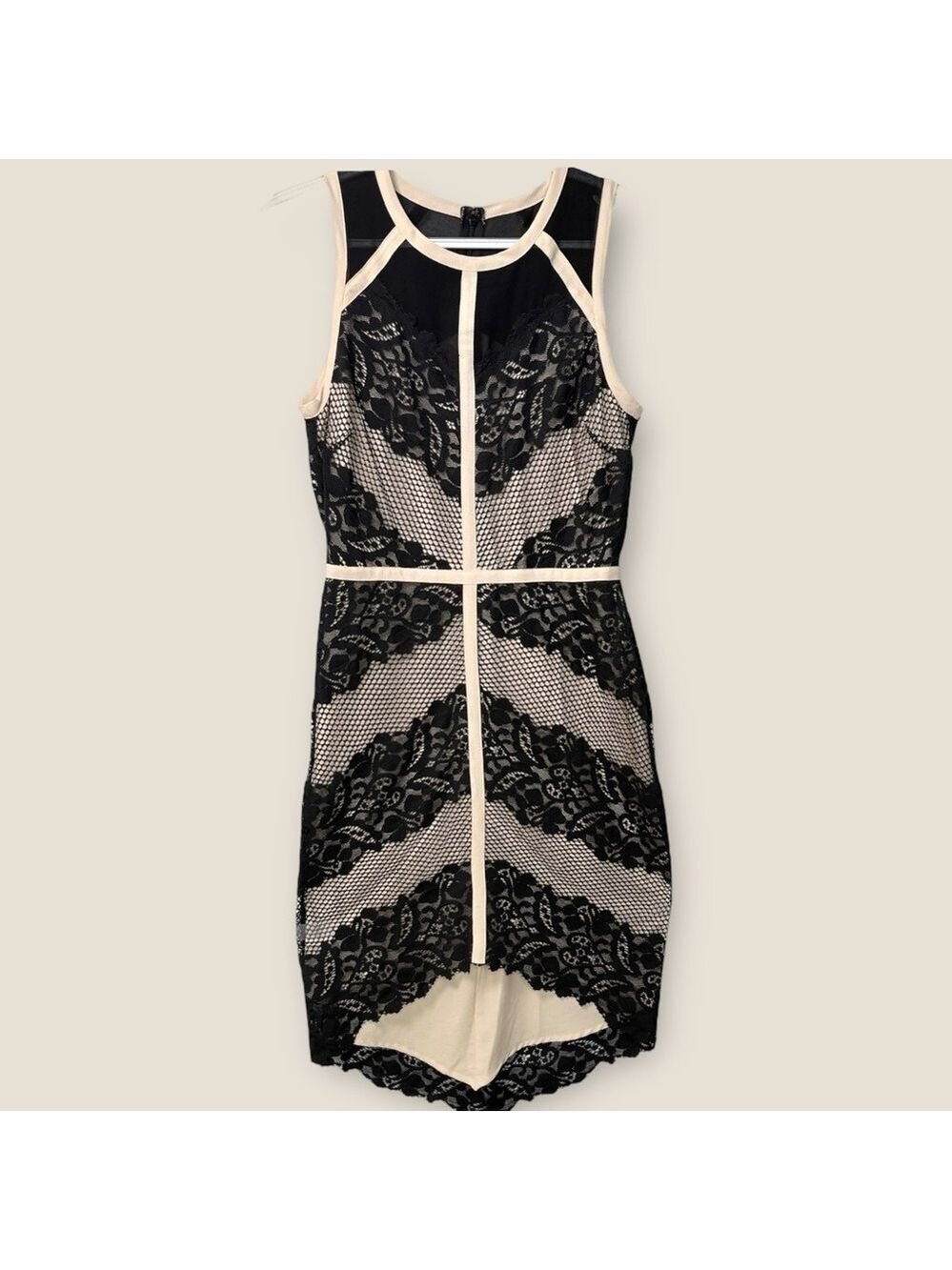 New Adelyn Rae Lace Bodycon Dress M Illusion Mesh Black&Nude Bandage Style Prom - Picture 4 of 12